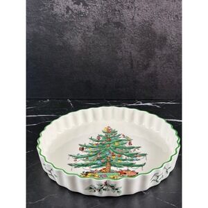 VTG Spode England Christmas Tree 9in Ruffled‎ Fluted Tart Quiche Dish MINT!